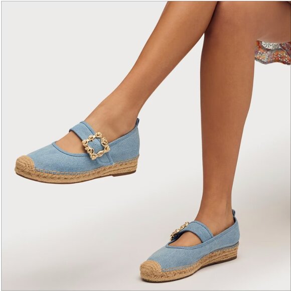 Brand New Sam Edelman Maddy Espadrille Mary Jane (Montrose Blue Twill) Size 8.5 - Picture 1 of 8